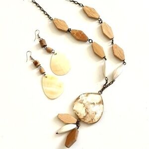2 Piece Set! Authentic Bamboo - Capiz Shell Necklace & Earrings!